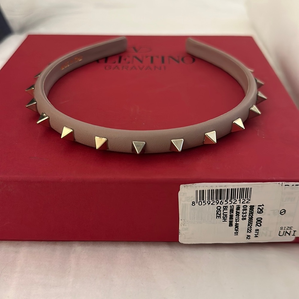 Valentino Tan Headband with Gold Studs